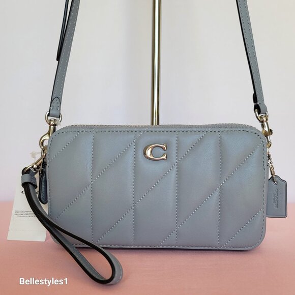 COACH Kira With Quilted Nappa Smooth Leather Crossbody Bag- Grey Blue color ⭐ - Picture 1 of 16